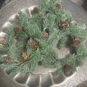 Festive Green Pine Wreath with Pinecones.
